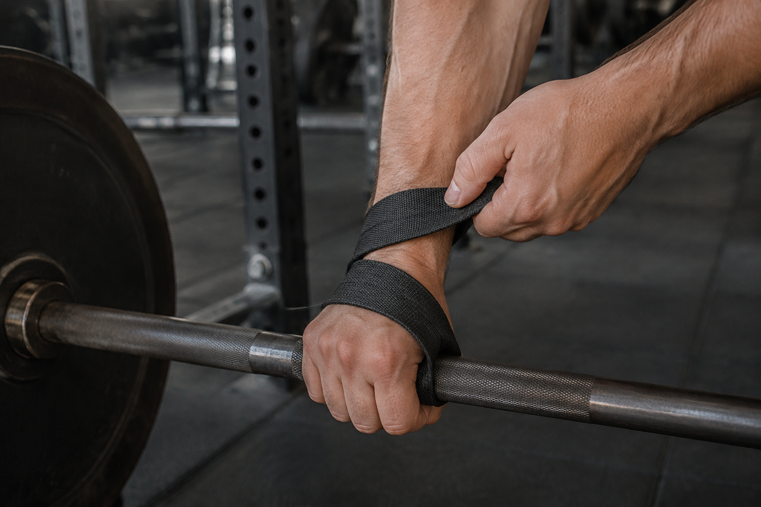 Illustrative close-up of preparation for a strength training set